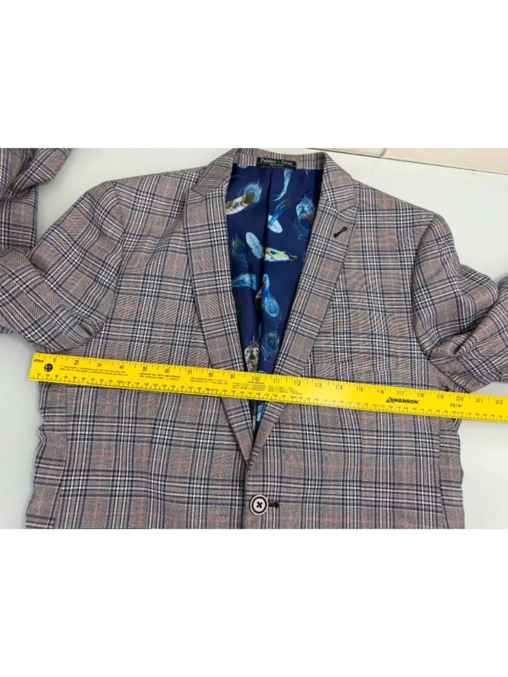 Paisley & Gray 2 Piece Suit Slim Fit 40L Blazer 34X32 Pants Double Vent Plaid - Picture 8 of 16